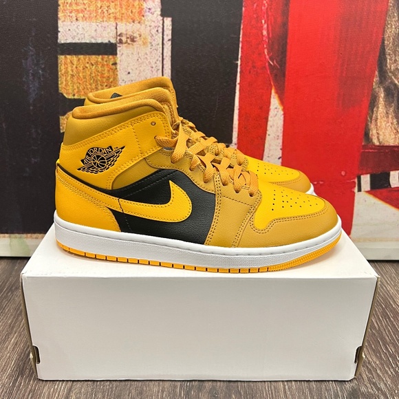 Jordan Shoes - 2022 W Nike Air Jordan 1 Mid Chutney / Black / White / Yellow Retro BQ6472 700